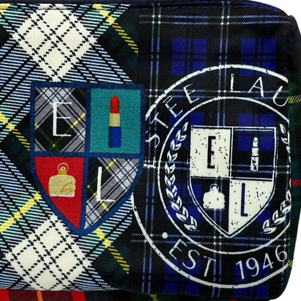 ESTEE LAUDER Preppy Plaid Cosmetic Bag Fabric Zip Pouch NWOT